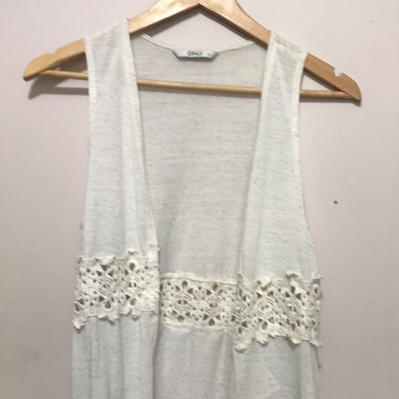 Only LONG DETAILED WAISTCOAT linen blend crochet lace vest cardigan XS - Picture 3 of 10